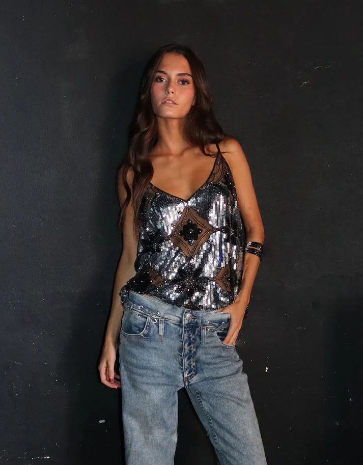 Midnight Glimmer Embellished Top