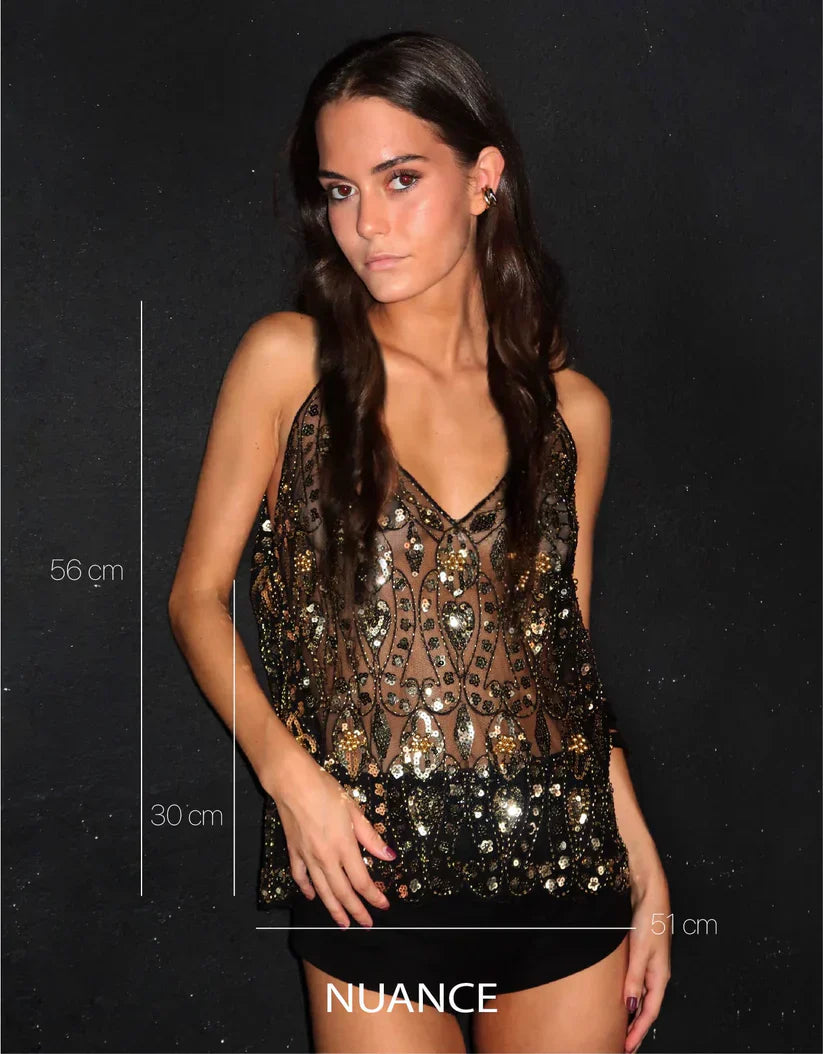 Midnight Glimmer Embellished Top